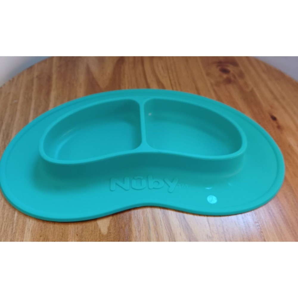 Nuby Silicone Sure Grip 2 Section Baby Plate/Tray/Dish- Child Feeding Mat Green